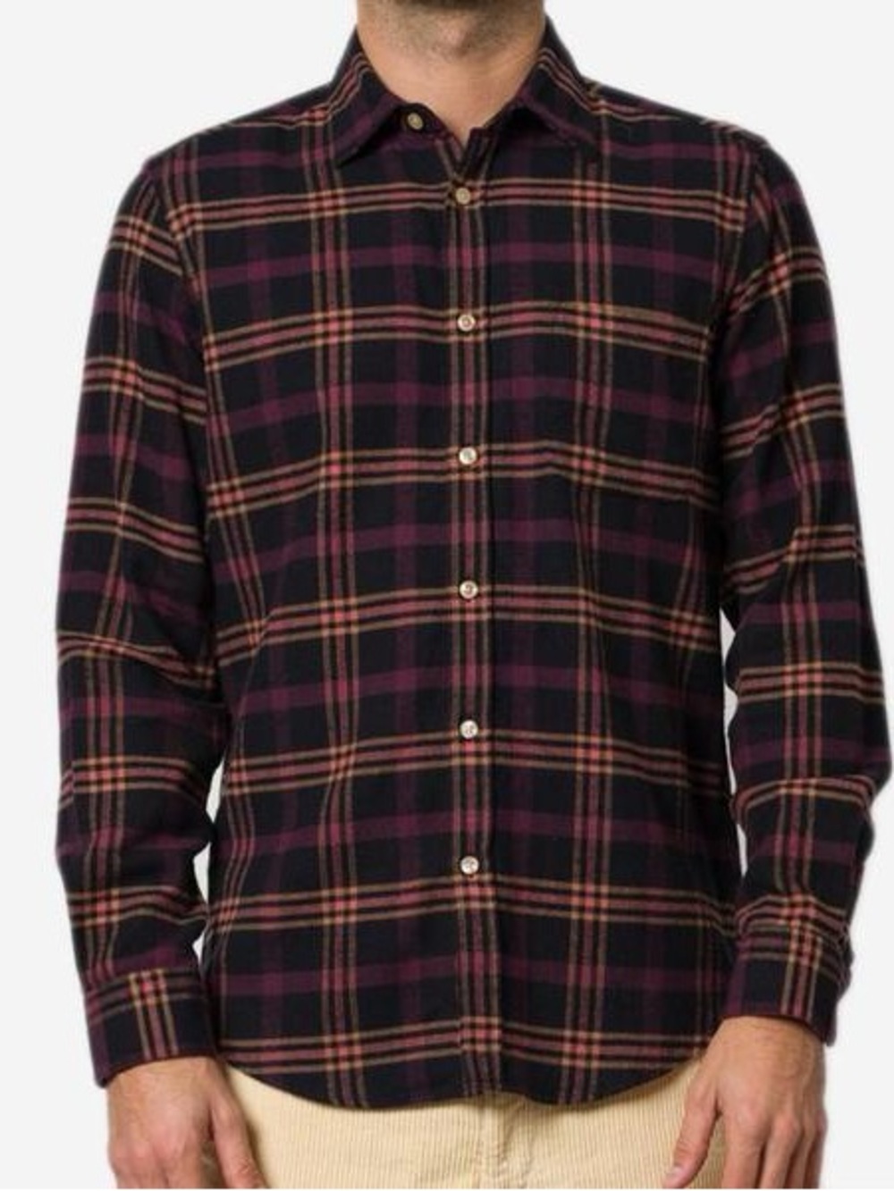 Portuguese Flannel Compact Plaid Flannel Shirt Size L in Purple Black GUC